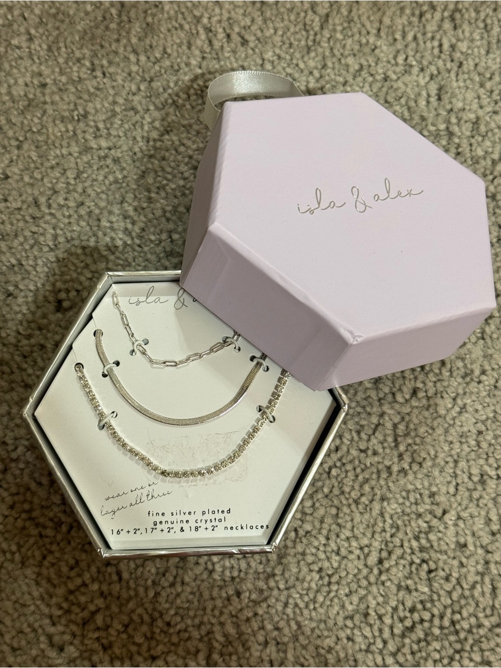Silver Layered Necklace Set with Crystal Strand
